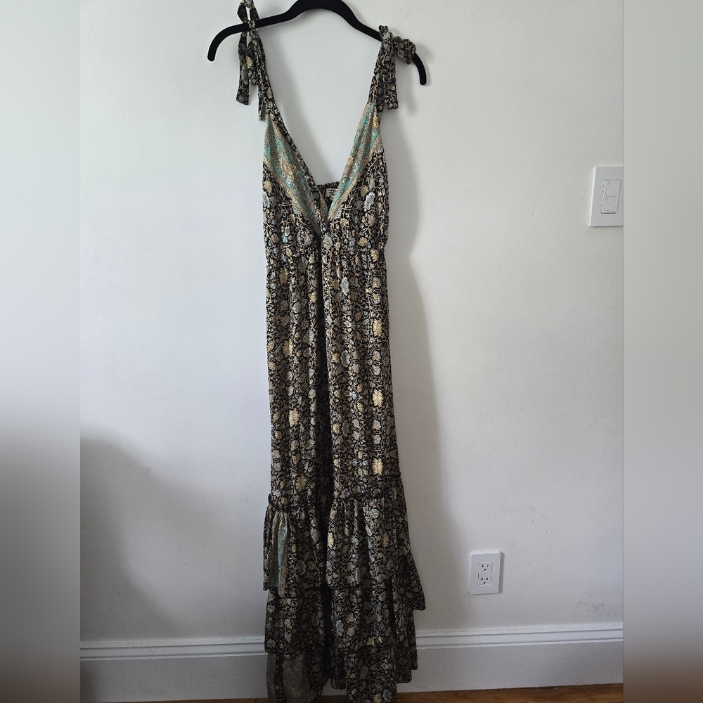 Floral Tiered Maxi Dress with Tie Straps M/L
